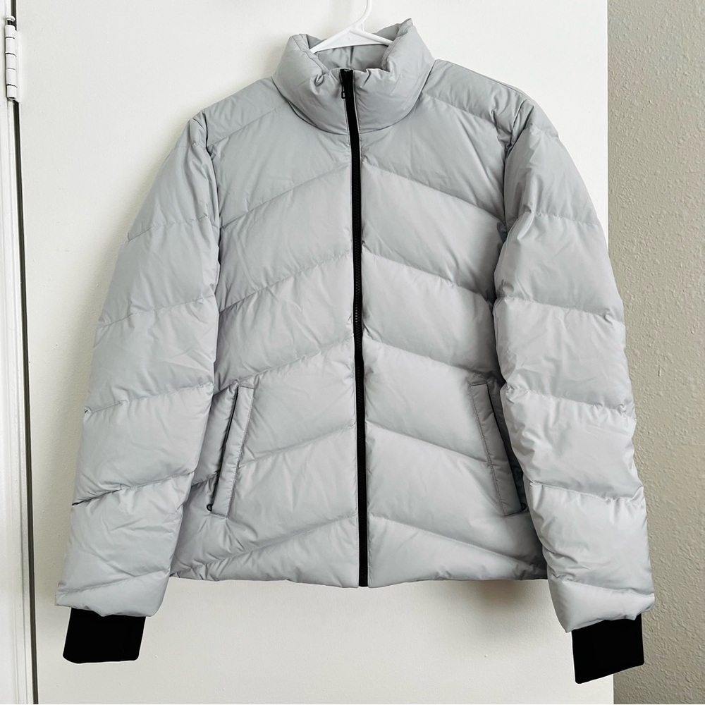 NWT Theory Stand Collar Puffer Down Jacket Silver Grey Down Size S - Picture 3 of 8